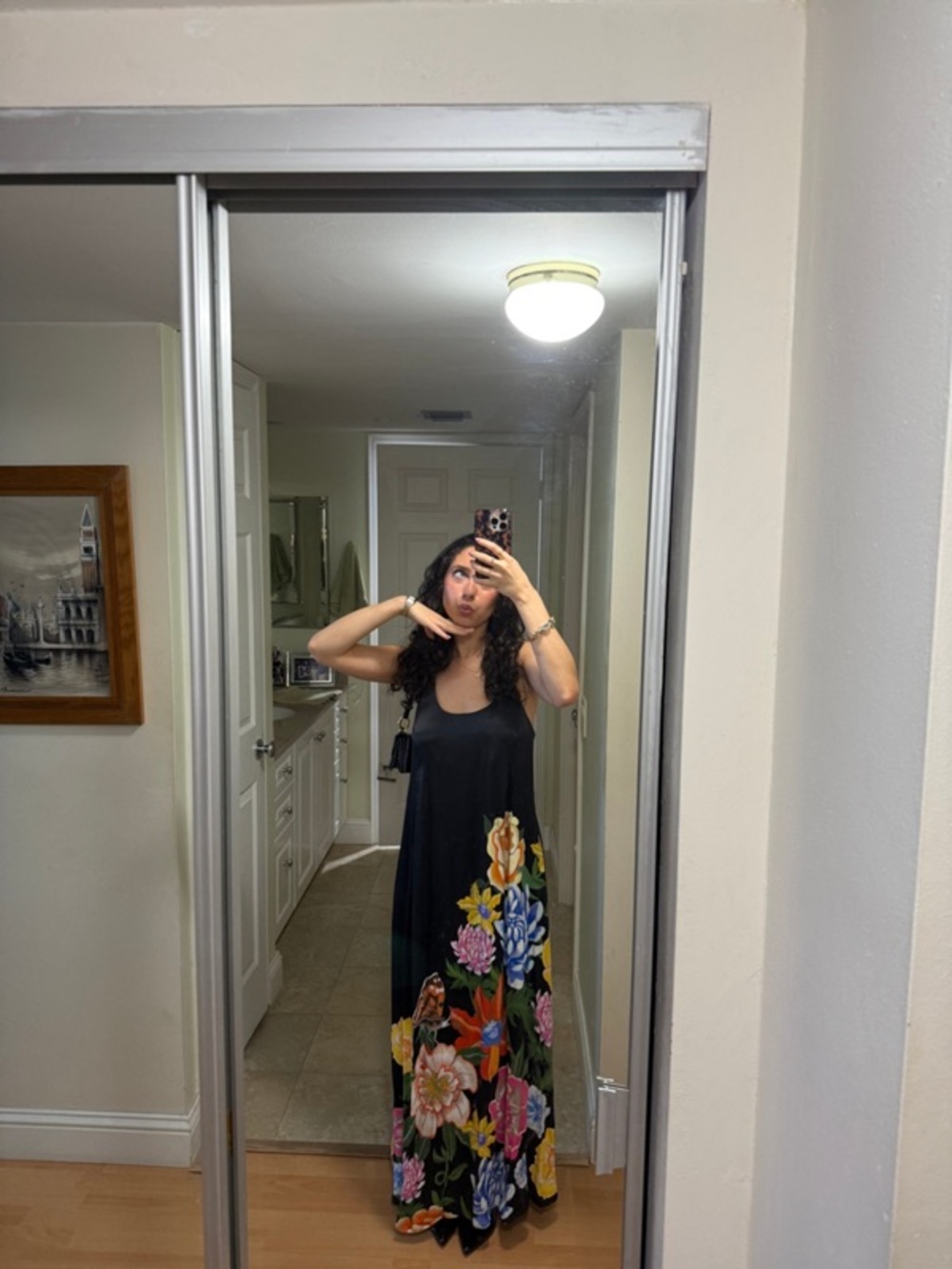 Anthropologie Sleeveless Linen Blend Maxi Dress Floral Black XS‎